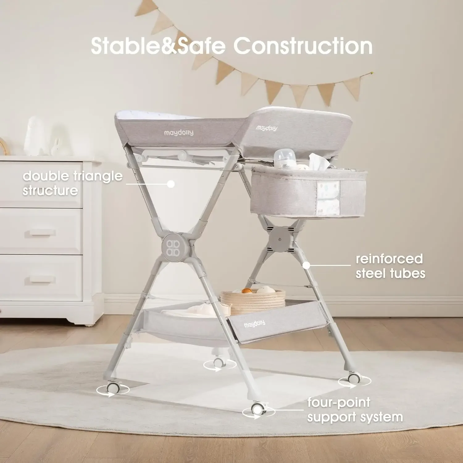 Baby Nursery Table - Foldable Portable Diaper Changing Table Adjustable