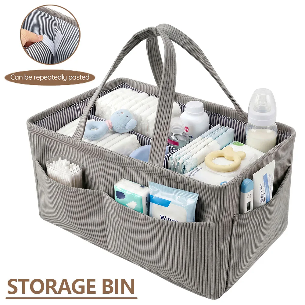 Baby Nursery Basket - Baby Nappy Caddy Organizer Foldable Corduroy