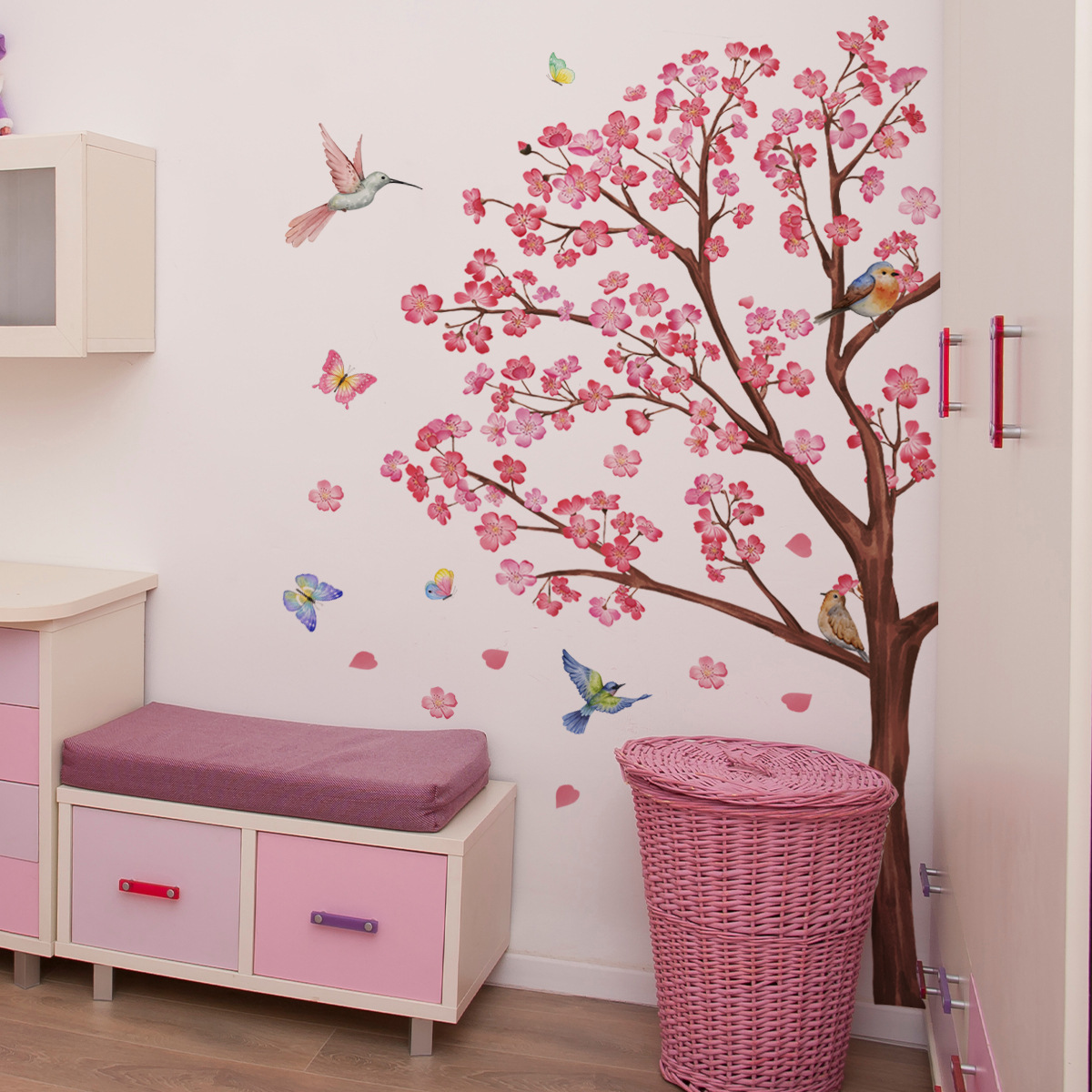 Baby Girl Nursery Quotes - Watercolour Bird Flower Wall Stickers Living