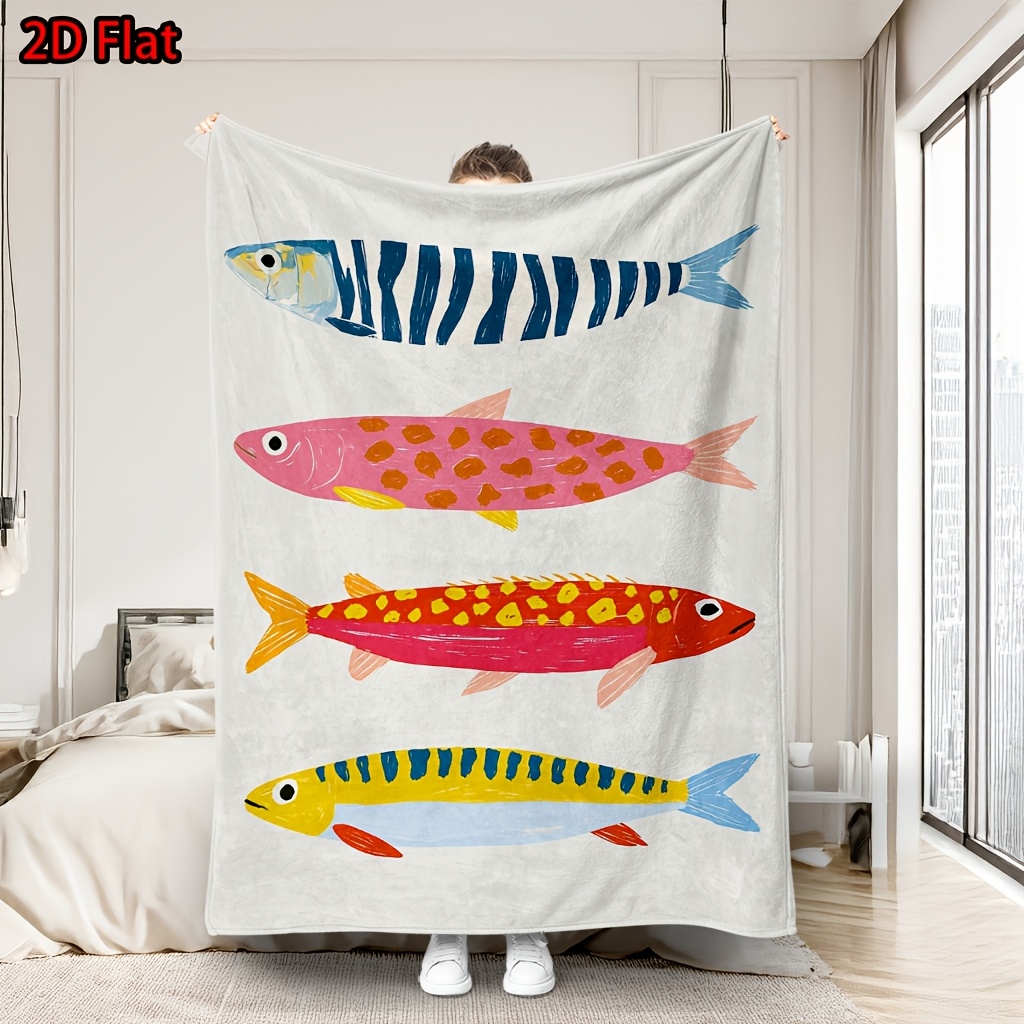Baby Nursery Ocean Theme - Whimsical Fish Print Throw Blanket Nursery
