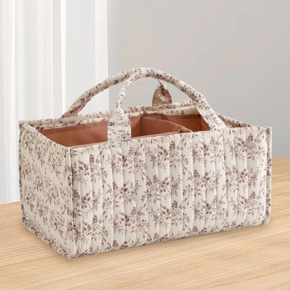 Baby Nursery Basket - Floral Diaper Caddy Organizer with Removable