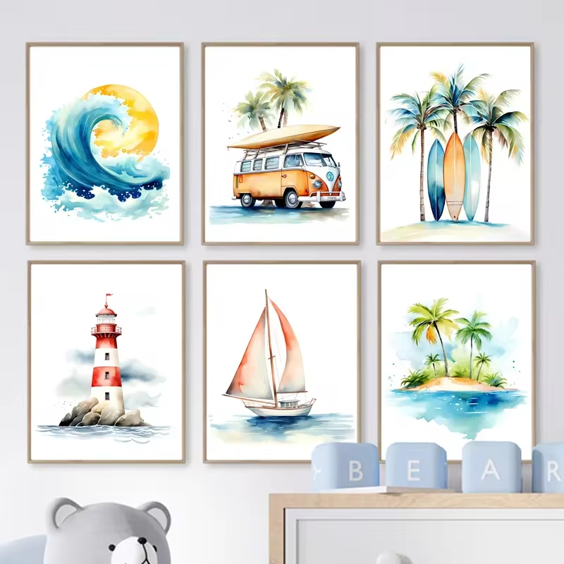 Surf Ocean Themed Nursery Beac - Baby Nursery Ocean Theme 评论和价格
