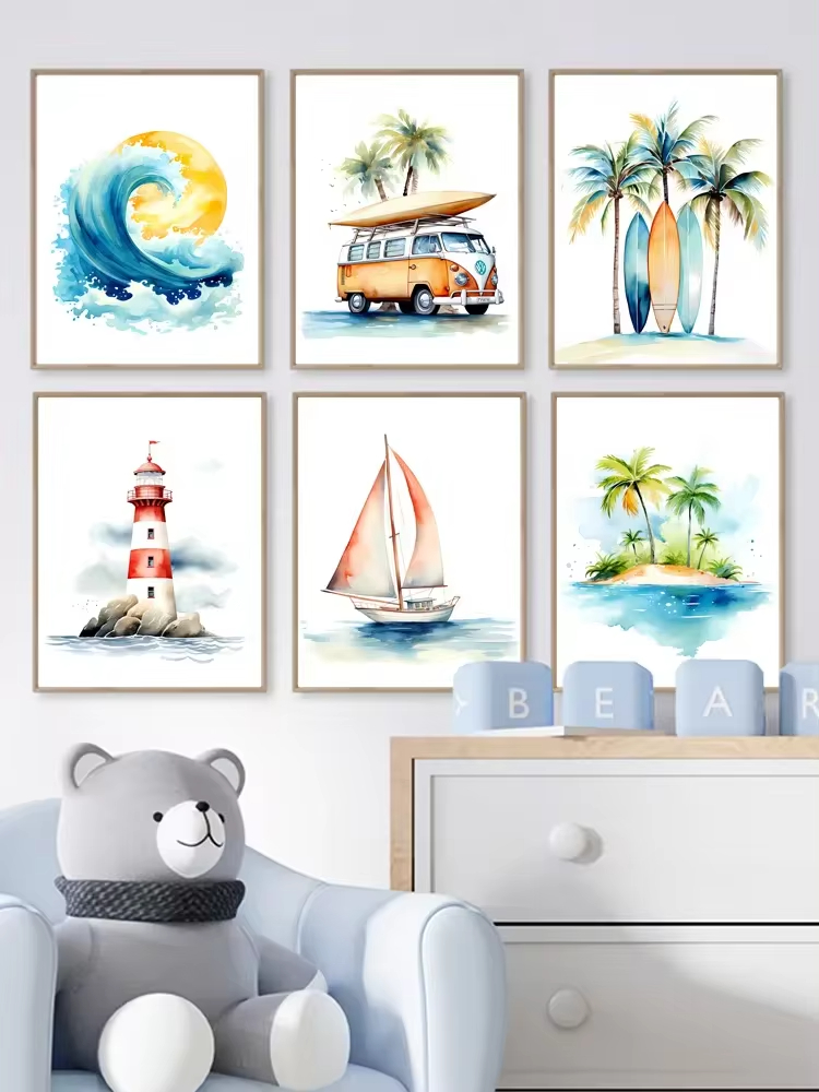 Surf Ocean Themed Nursery Beac - Baby Nursery Ocean Theme 评论和价格