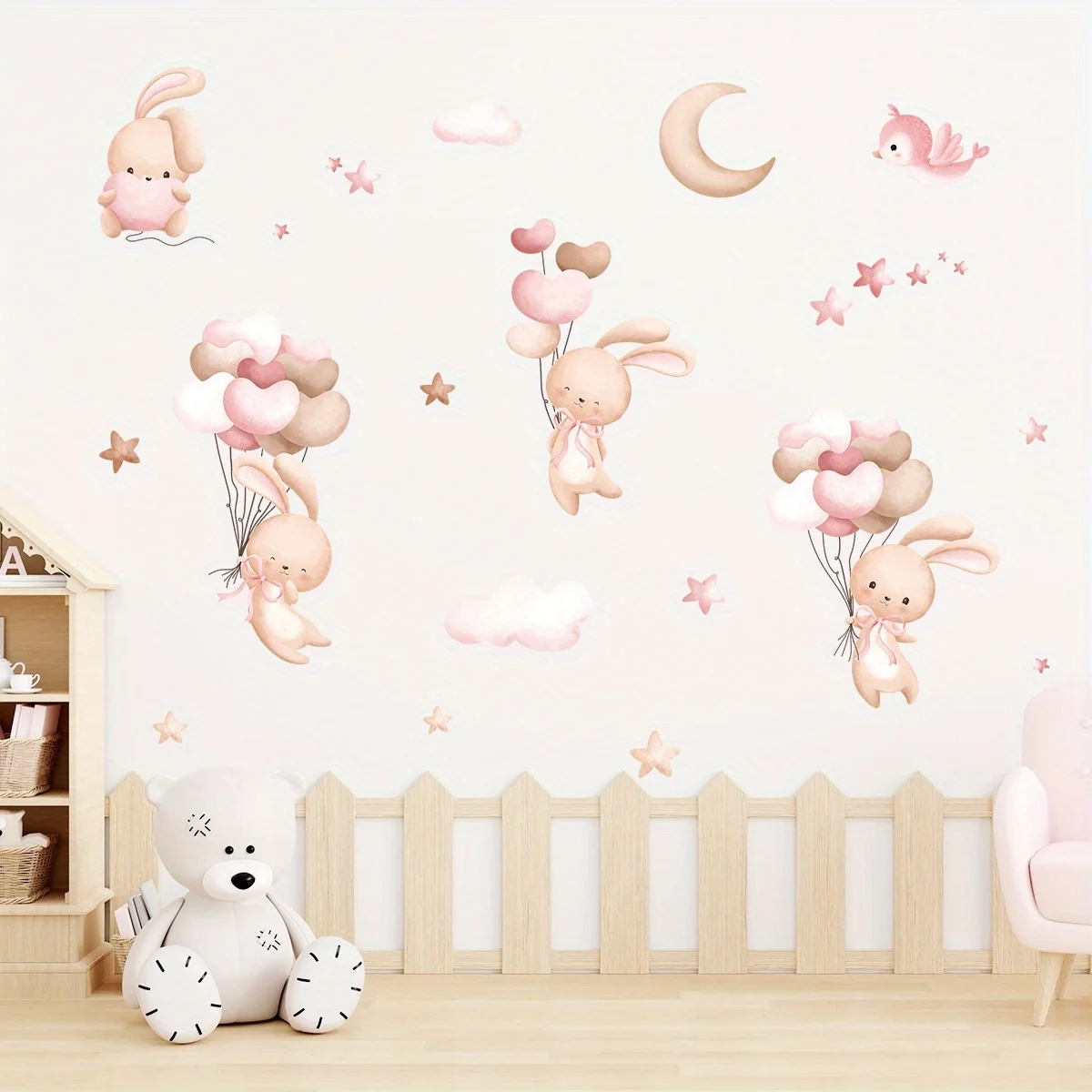 Cute Rabbit Balloon Wall Stick - Baby Girl Nursery Quotes 评论和价格