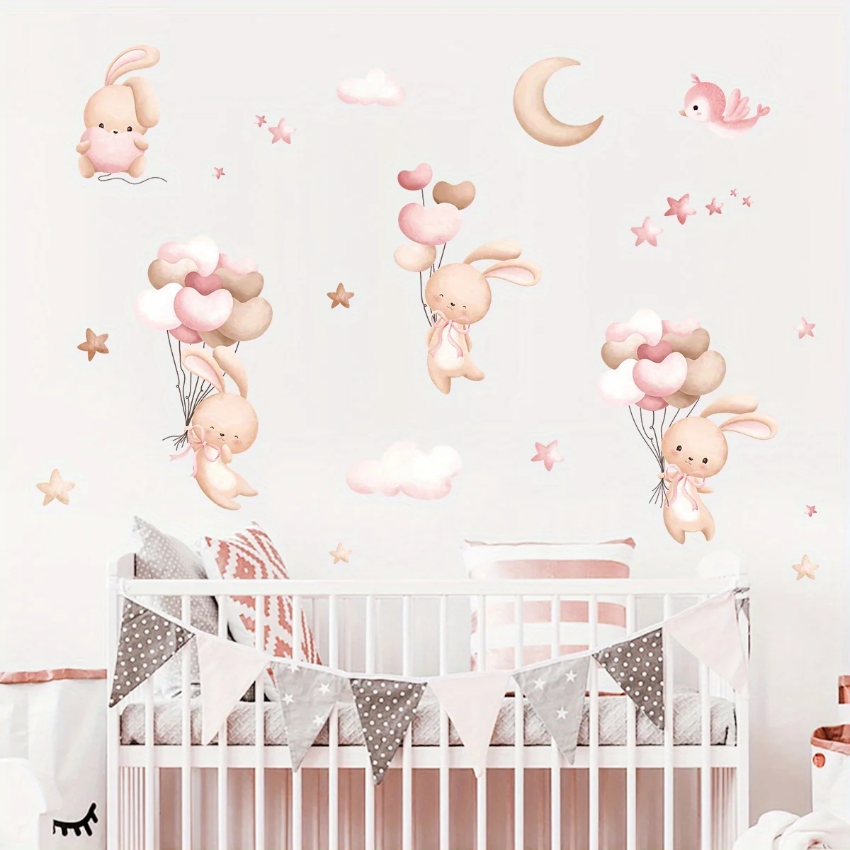 Cute Rabbit Balloon Wall Stick - Baby Girl Nursery Quotes 评论和价格