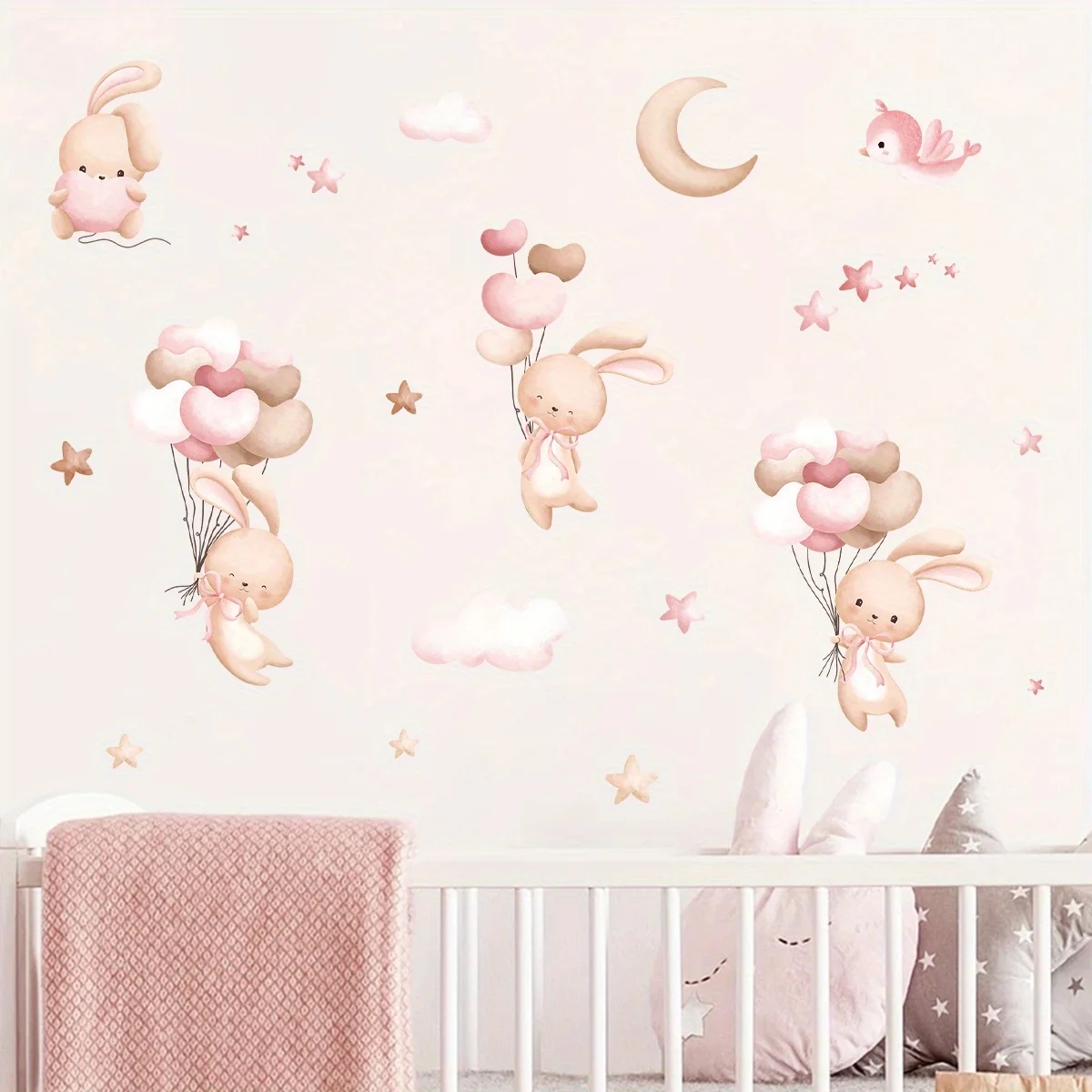 Cute Rabbit Balloon Wall Stick - Baby Girl Nursery Quotes 评论和价格