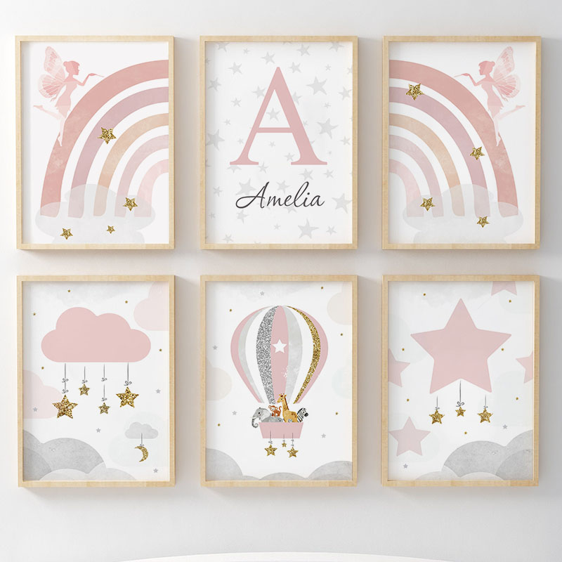 Pink Angel Girl Rainbow Wall A - Baby Nursery Pink 评论和价格