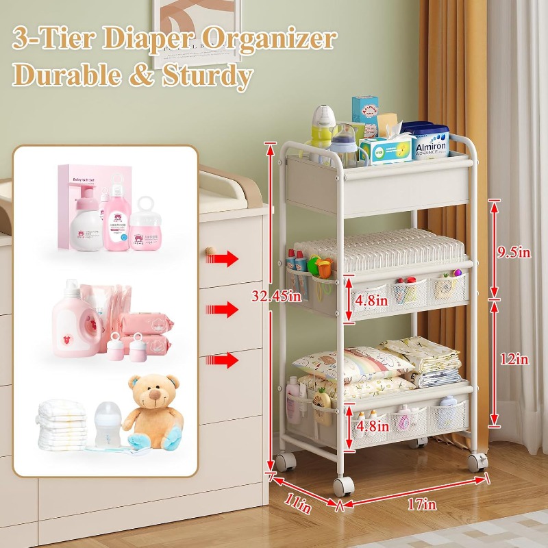 3-Tier Rolling Diaper Cart, Mu - Baby Nursery Cart 评论和价格