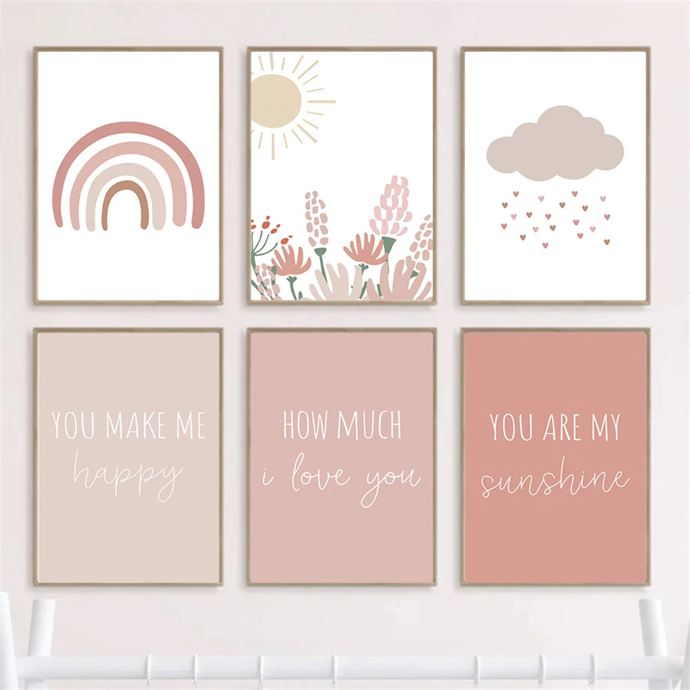 Rainbow Cloud Sunshine Canvas  - Baby Nursery Pink 评论和价格