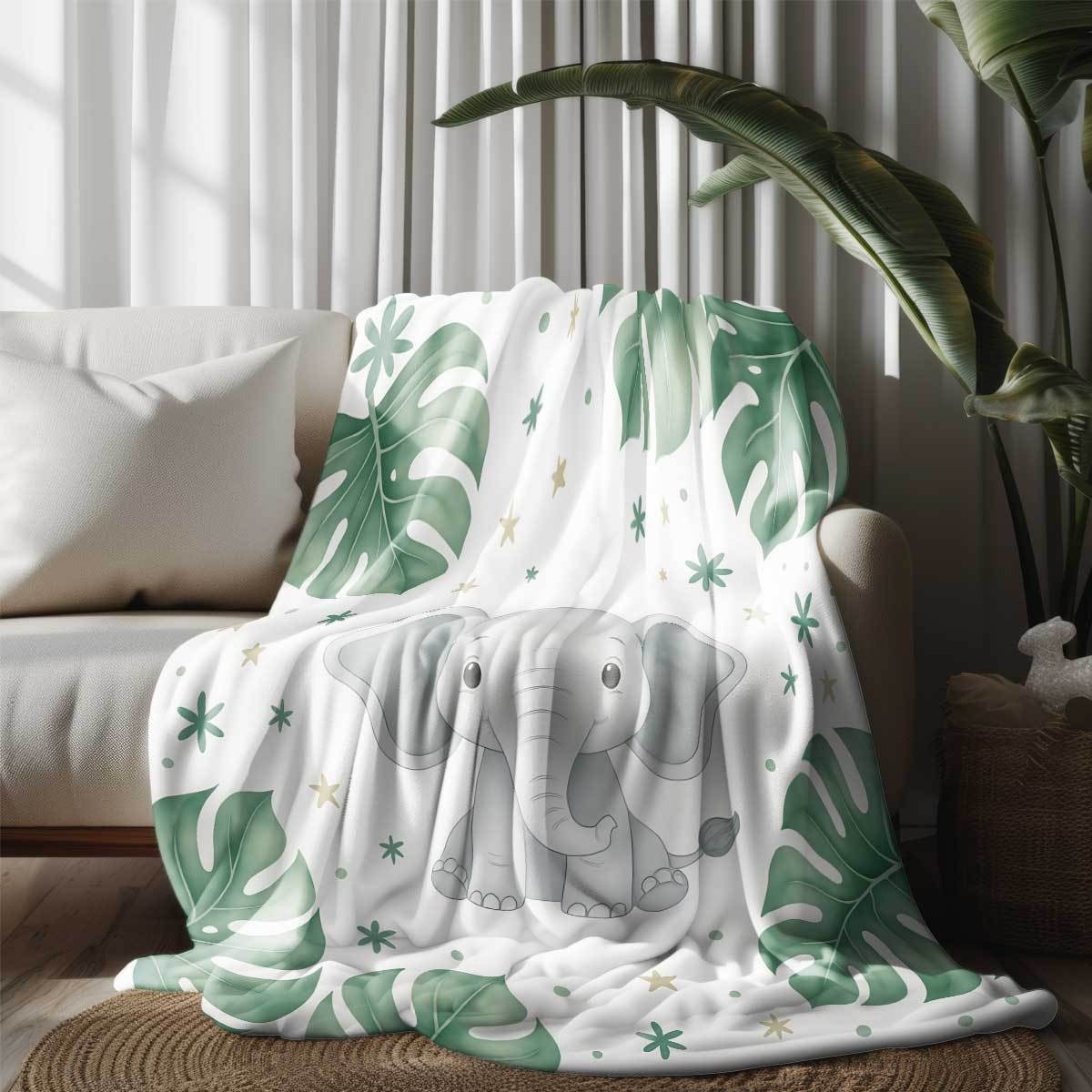 Cute Elephant and Monstera Lea - Baby Nursery Elephant Theme 评论和价格