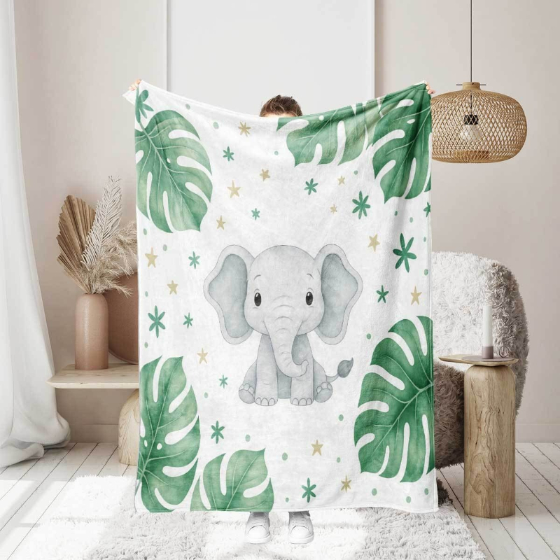 Cute Elephant and Monstera Lea - Baby Nursery Elephant Theme 评论和价格