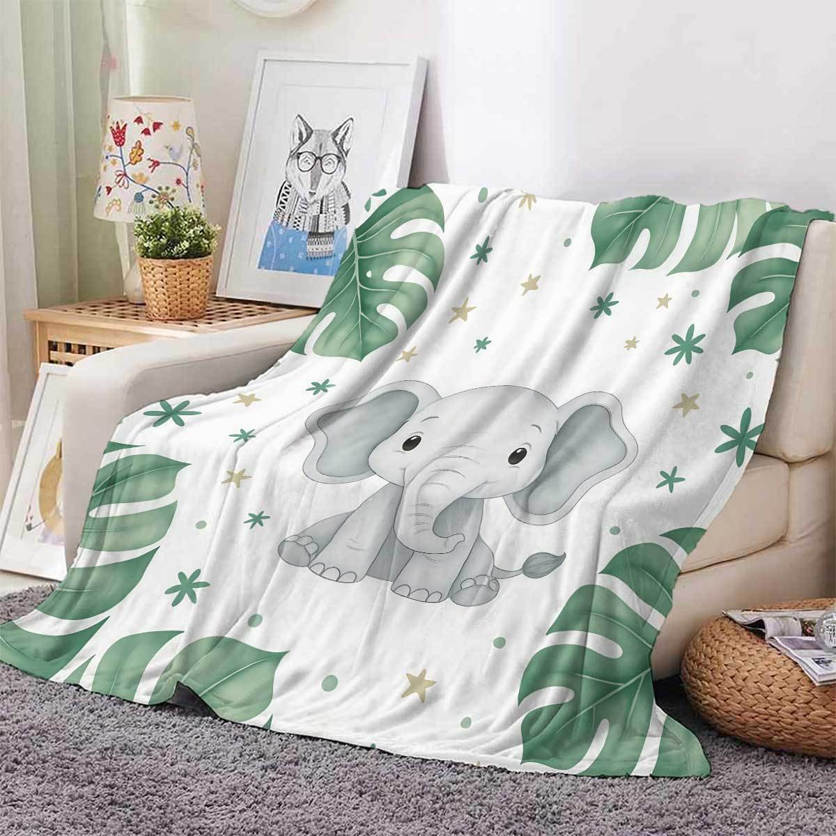 Cute Elephant and Monstera Lea - Baby Nursery Elephant Theme 评论和价格