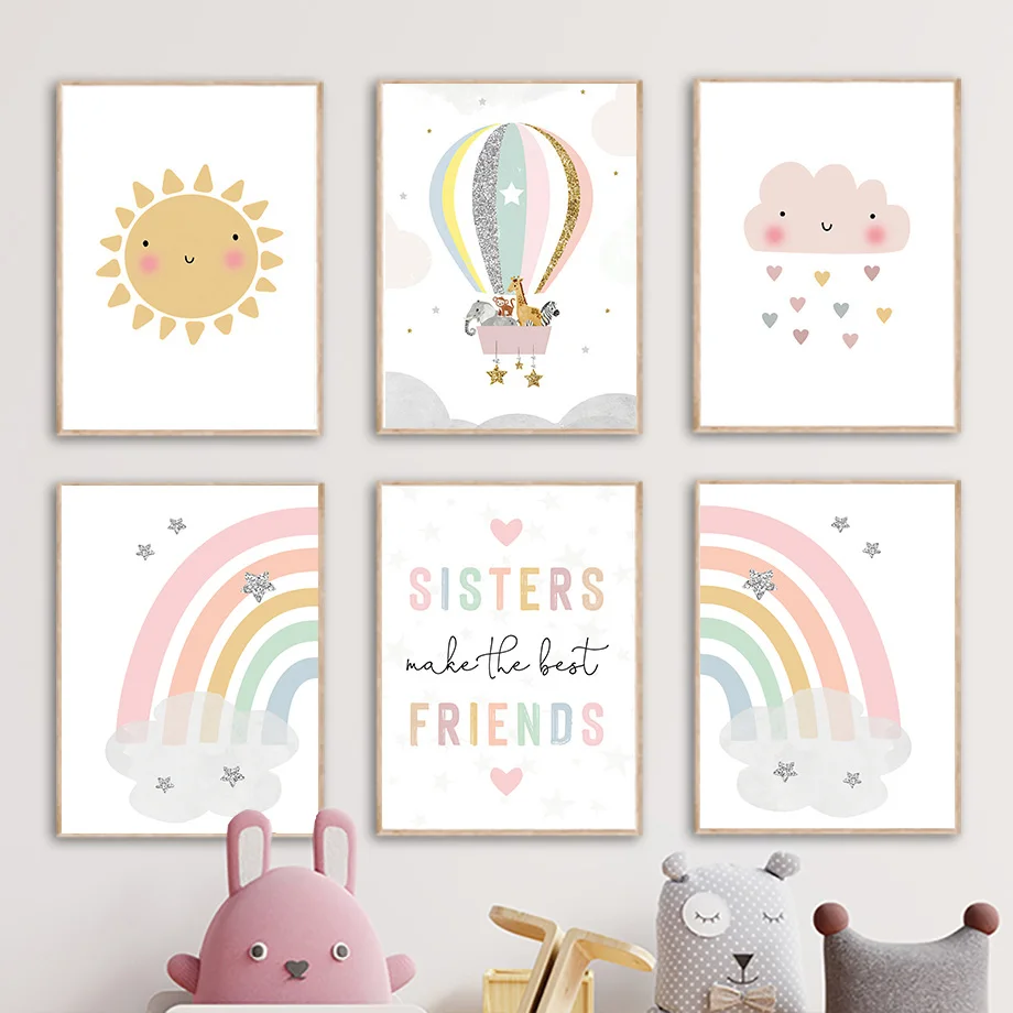 Giraffe Elephant Hot Balloon S - Baby Nursery Wall Art 评论和价格