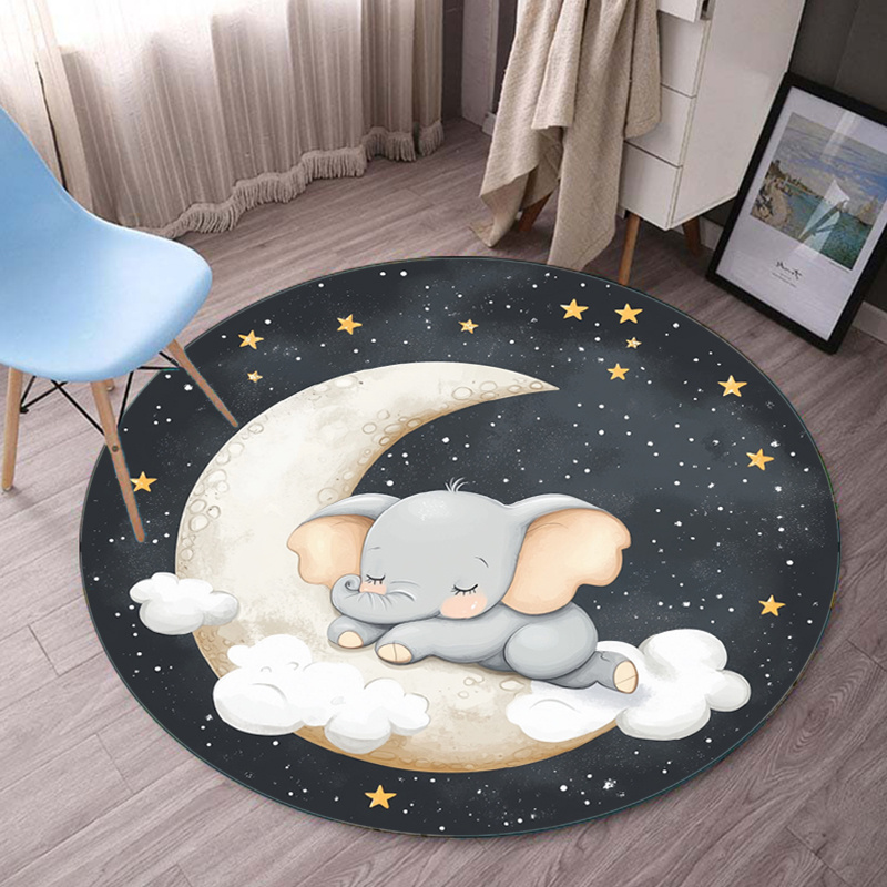 Cute Elephant Moon Stars Round - Baby Nursery Elephant Theme 评论和价格