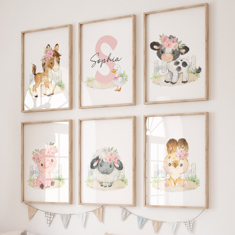 Pink Horse Rabbit Chicken Pig  - Baby Nursery Pink 评论和价格