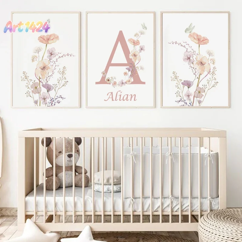 Personalized Name Wildflower N - Baby Nursery Pink 评论和价格