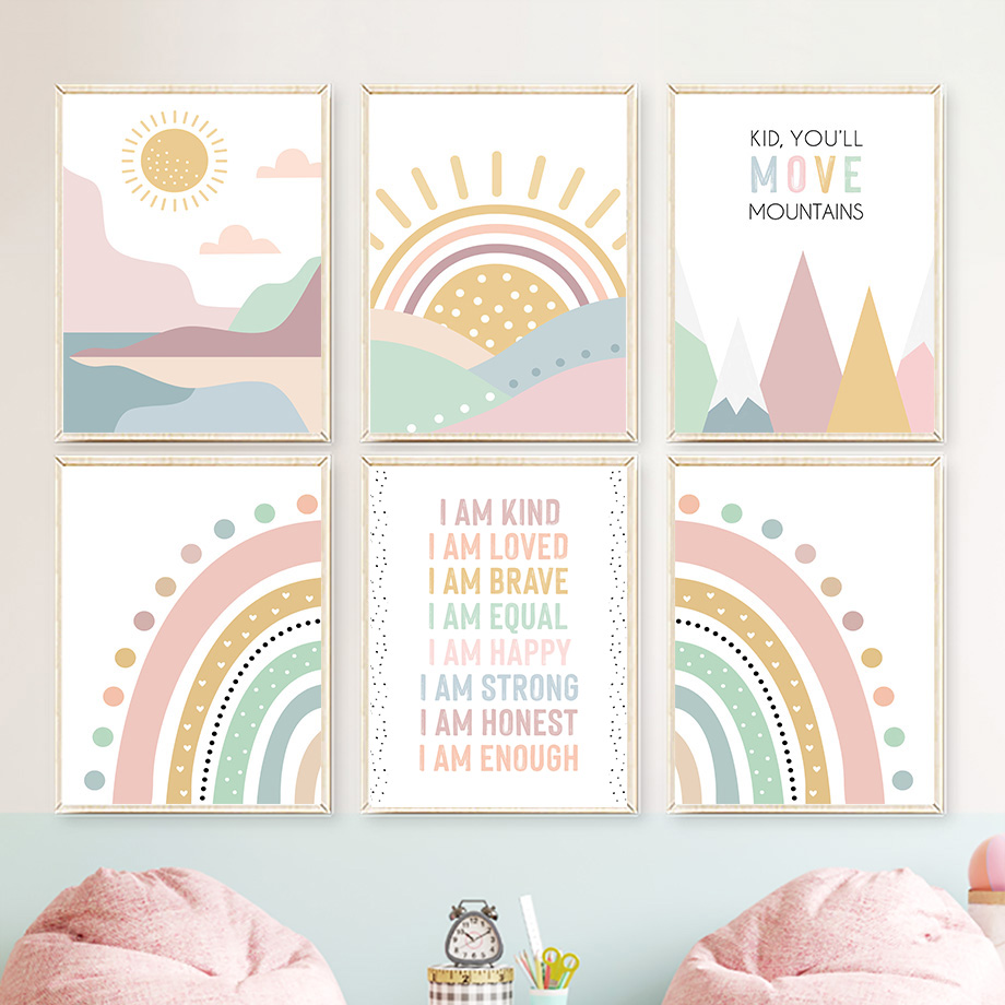 Pink Mountain Sun Rainbow Quot - Baby Nursery Pink 评论和价格