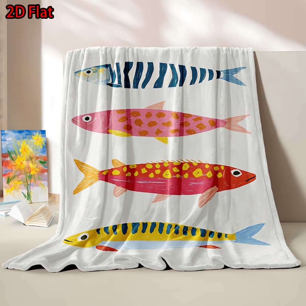 Whimsical Fish Print Throw Bla - Baby Nursery Ocean Theme 评论和价格