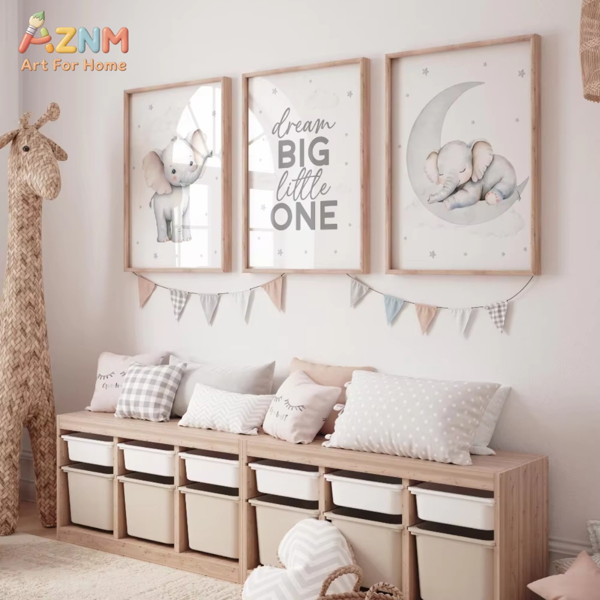 AZNM Elephant Nursery Print Se - Baby Nursery Elephant Theme 评论和价格