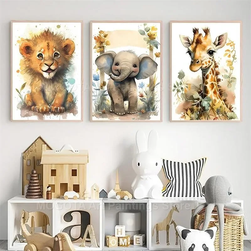 Watercolor Lion Giraffe Tiger  - Baby Nursery Wall Art 评论和价格