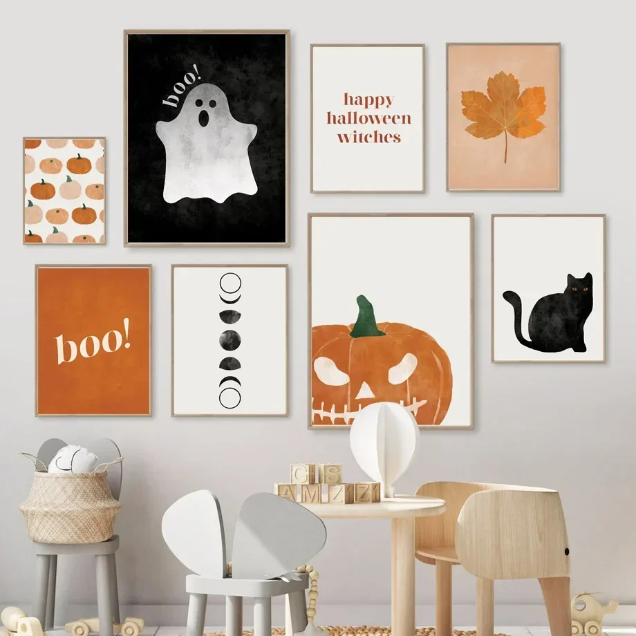 Cat Halloween Soul Pumpkin Wal - Baby Nursery Wall Art 评论和价格