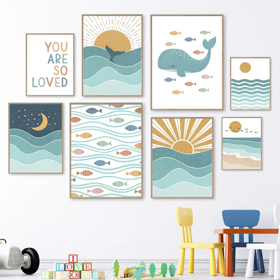 1pc frameless Fish Whale Seagu - Baby Girl Nursery Quotes 评论和价格