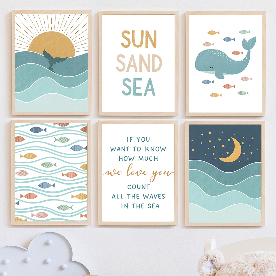 1pc frameless Fish Whale Seagu - Baby Girl Nursery Quotes 评论和价格