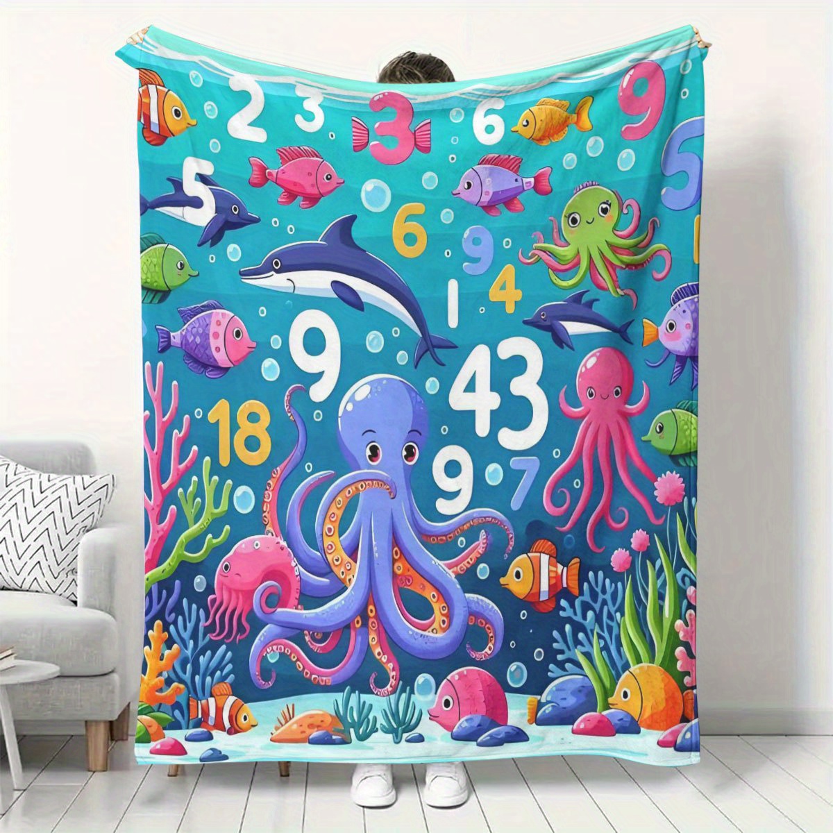 Vibrant Ocean Animal Throw Bla - Baby Nursery Ocean Theme 评论和价格