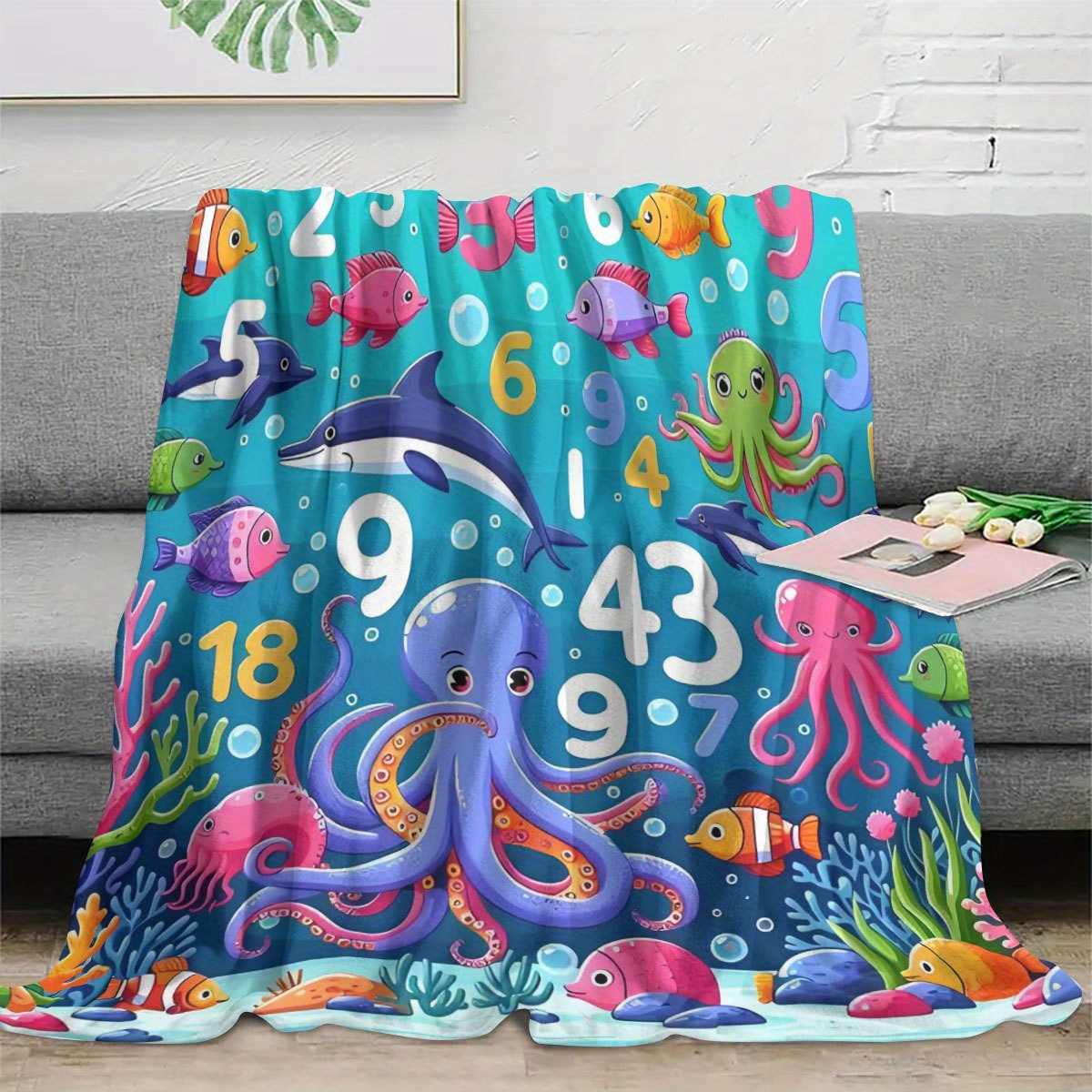Vibrant Ocean Animal Throw Bla - Baby Nursery Ocean Theme 评论和价格
